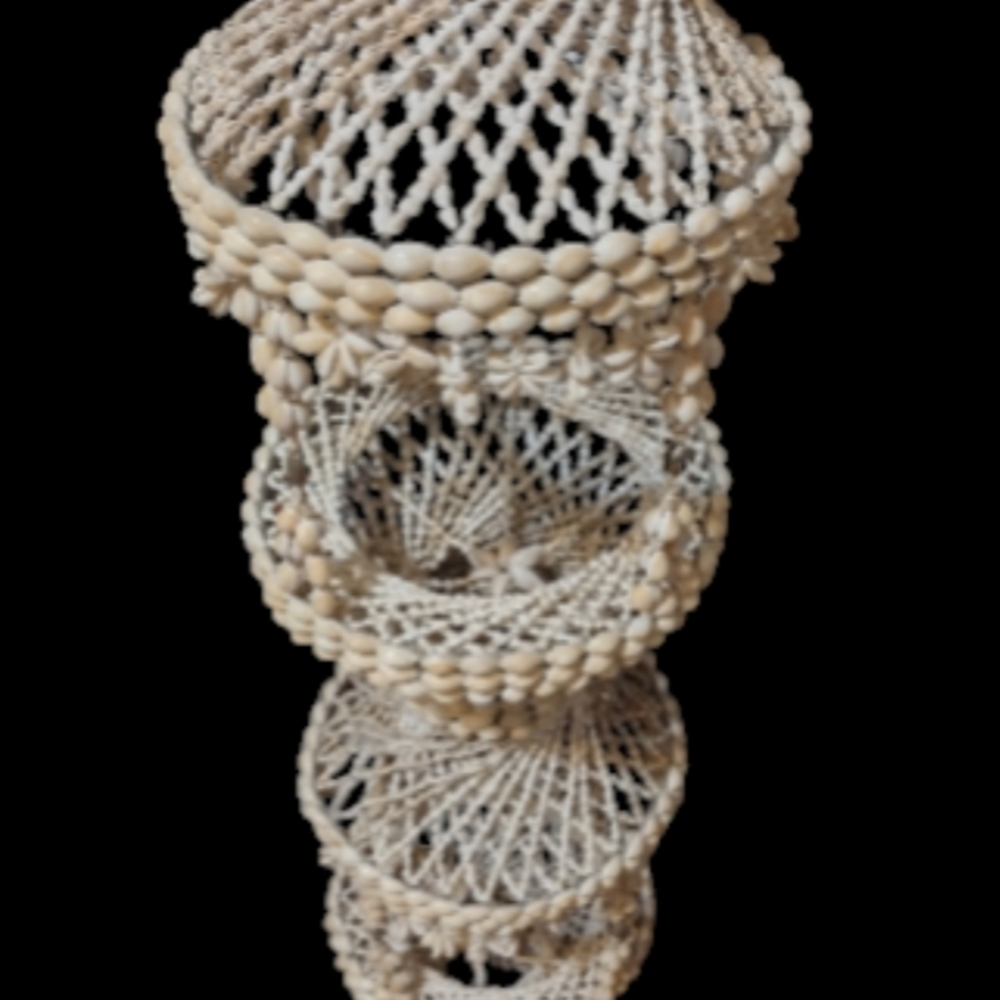 Very large Vintage Sea Shell Tiered Planter Holder Hanging Decor MCM 5' tall